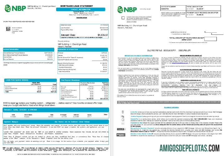 Declaração de empréstimo hipotecário NBP do Paquistão em formatos Word e PDF, 8 1 2 amostra